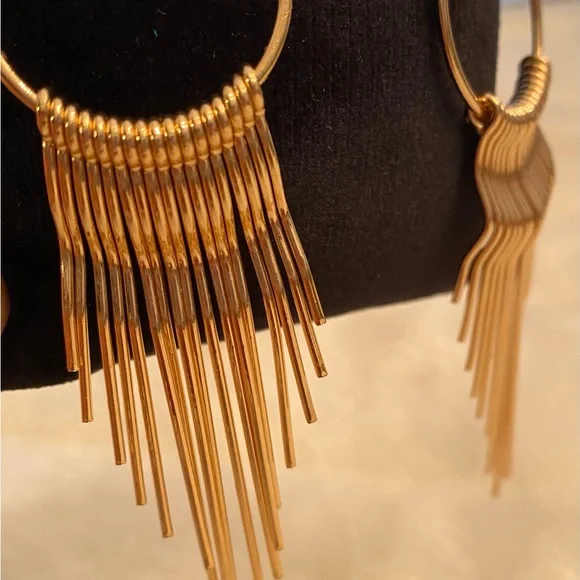 Gold Tone Metal Tassel Drop Fashion Earrings - Picture 11 of 12